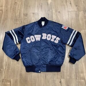 VTG Dallas Cowboys NFL medium Varsity‎ Starter Jacket Navy Striped 80s 90s